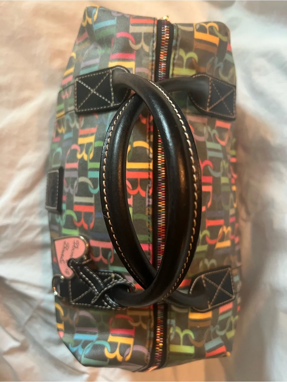 Dooney & Bourke Multicolor Logo Satchel with Black Trim